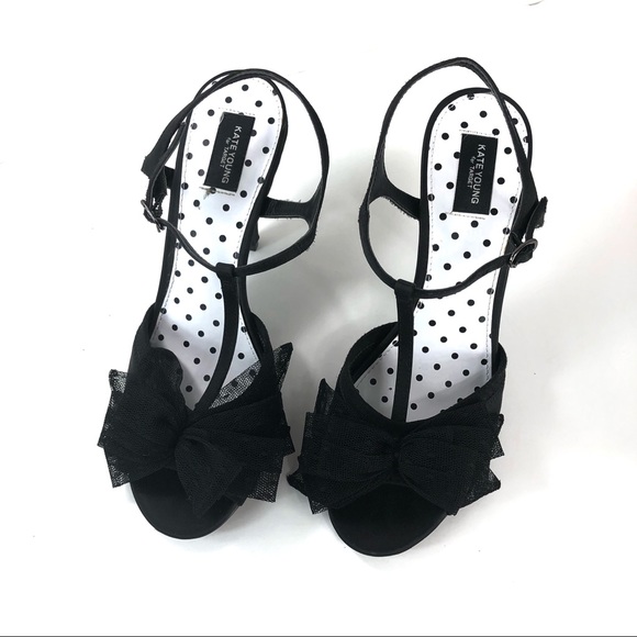 Kate Young Black with ribbon high Heels size 8(20) - Picture 2 of 8